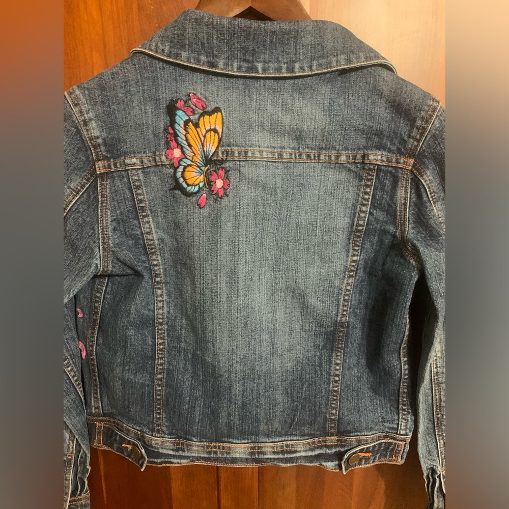 Vintage Jixi Butterfly Embroidered  Dark Wash Denim Jean Jacket EUC